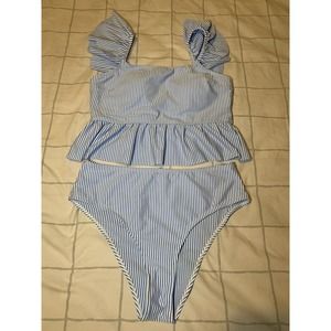 Bikini Women's 2 pc Swim Suit Stripe Ruffle High Waist Sexy size XL